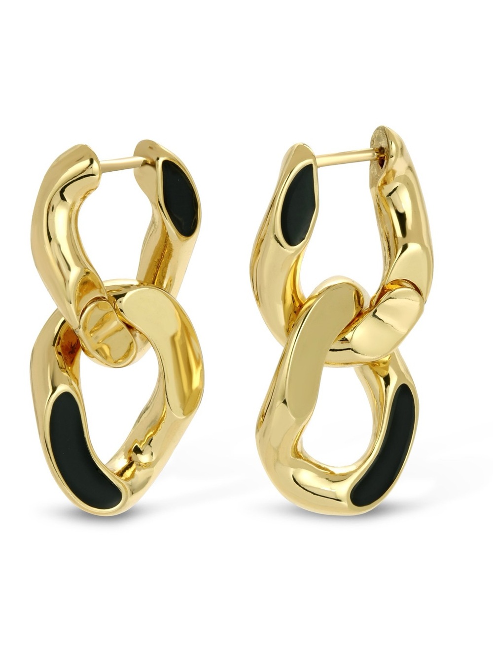 New Kae by Karrueche Gold Chain Link Hoop Earrings with Black Enamel Accents